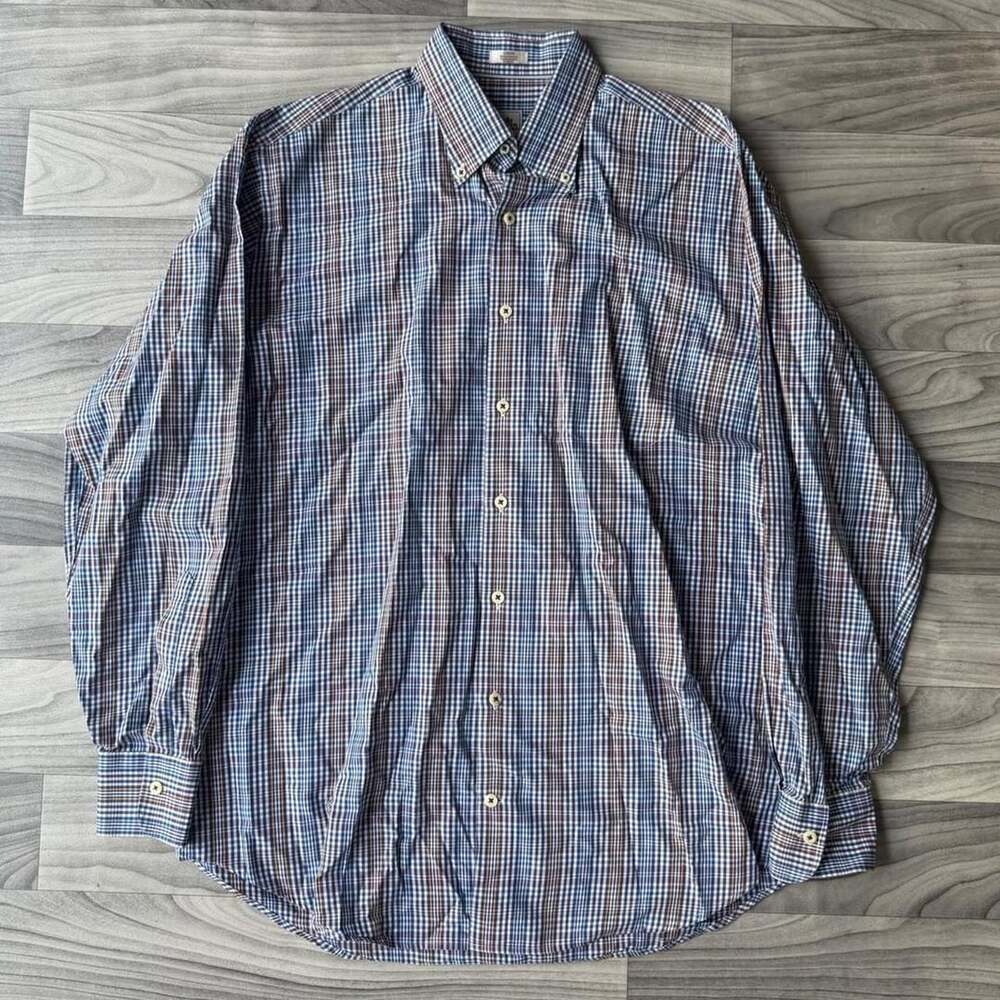 Peter Millar Plaid Button Up Shirt Size Large Blue Long Sleeve Cotton